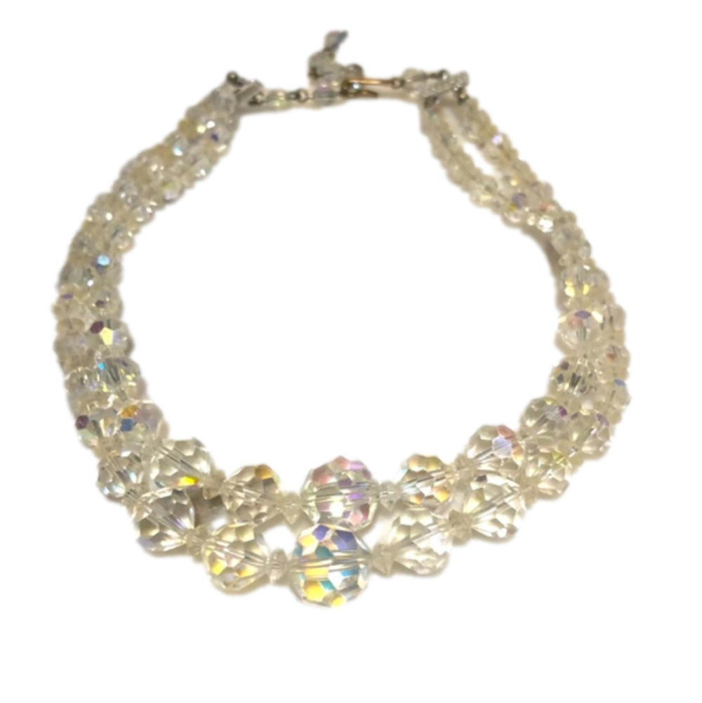 VTG Aurora Borealis Facetted Bead Double Multi Strand Necklace Approx 13” Choker